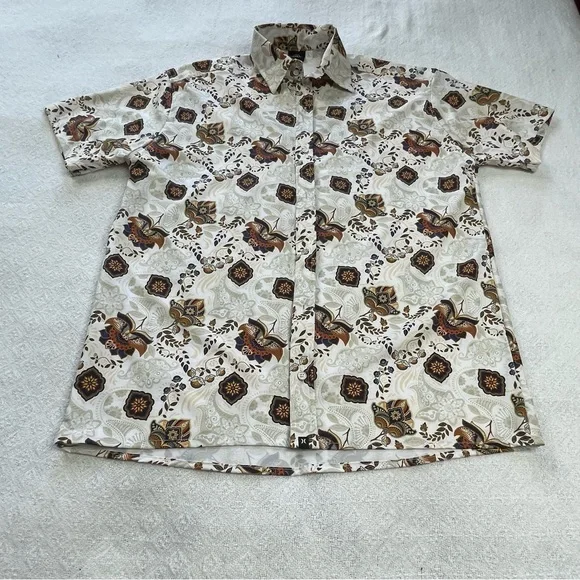 Hurley Men's White, Brown and Navy Patterned Shirt~ Size Large ~ Business Casual - Picture 6 of 7